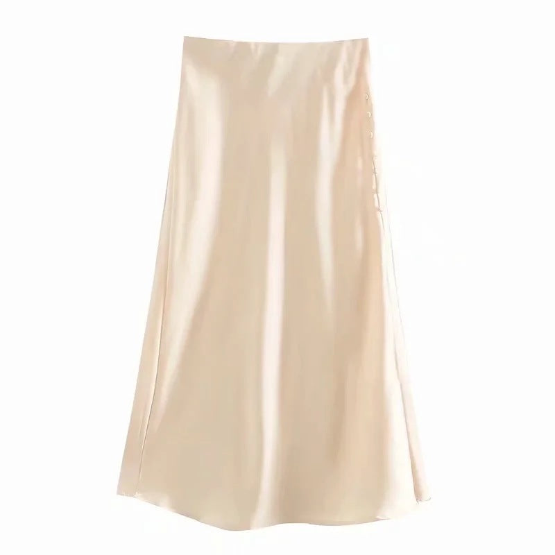 Chic Split Satin Skirt for Ladies