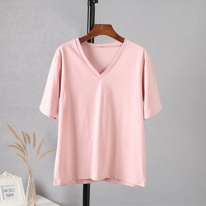 Hirsionsan Summer V Neck Soft Tees Tops