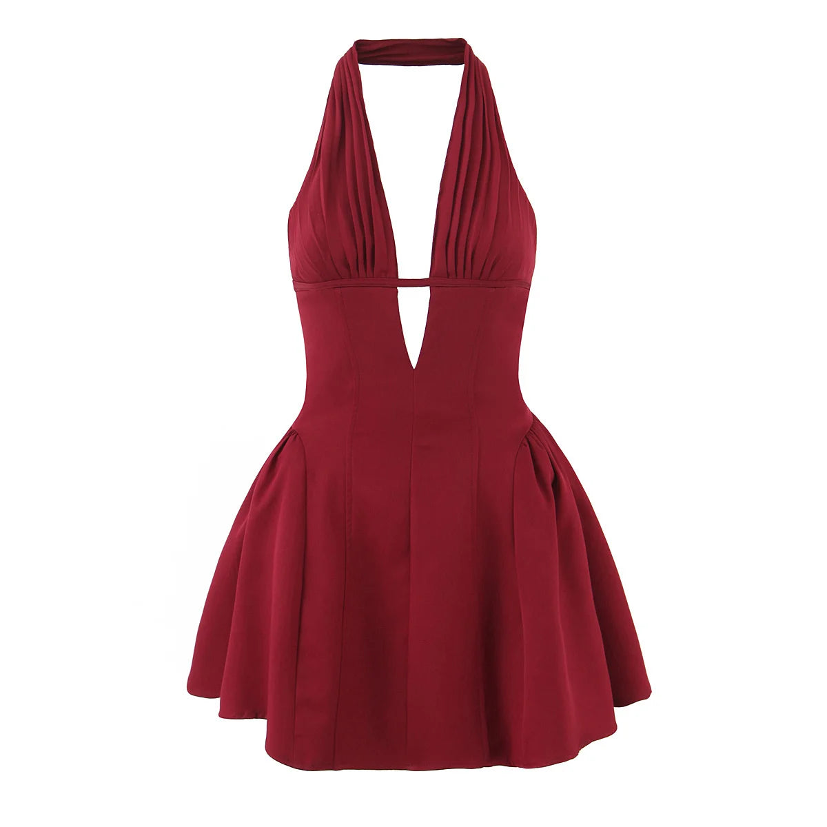 French Style Retro Polka Dot Deep V Halter Dress