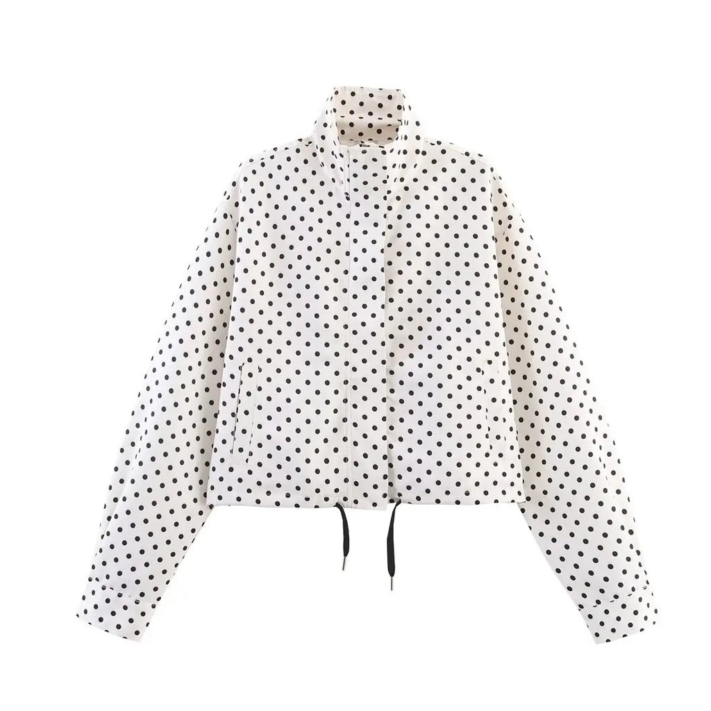 Polka Dot Print Autumn Turtleneck Zipper Coats