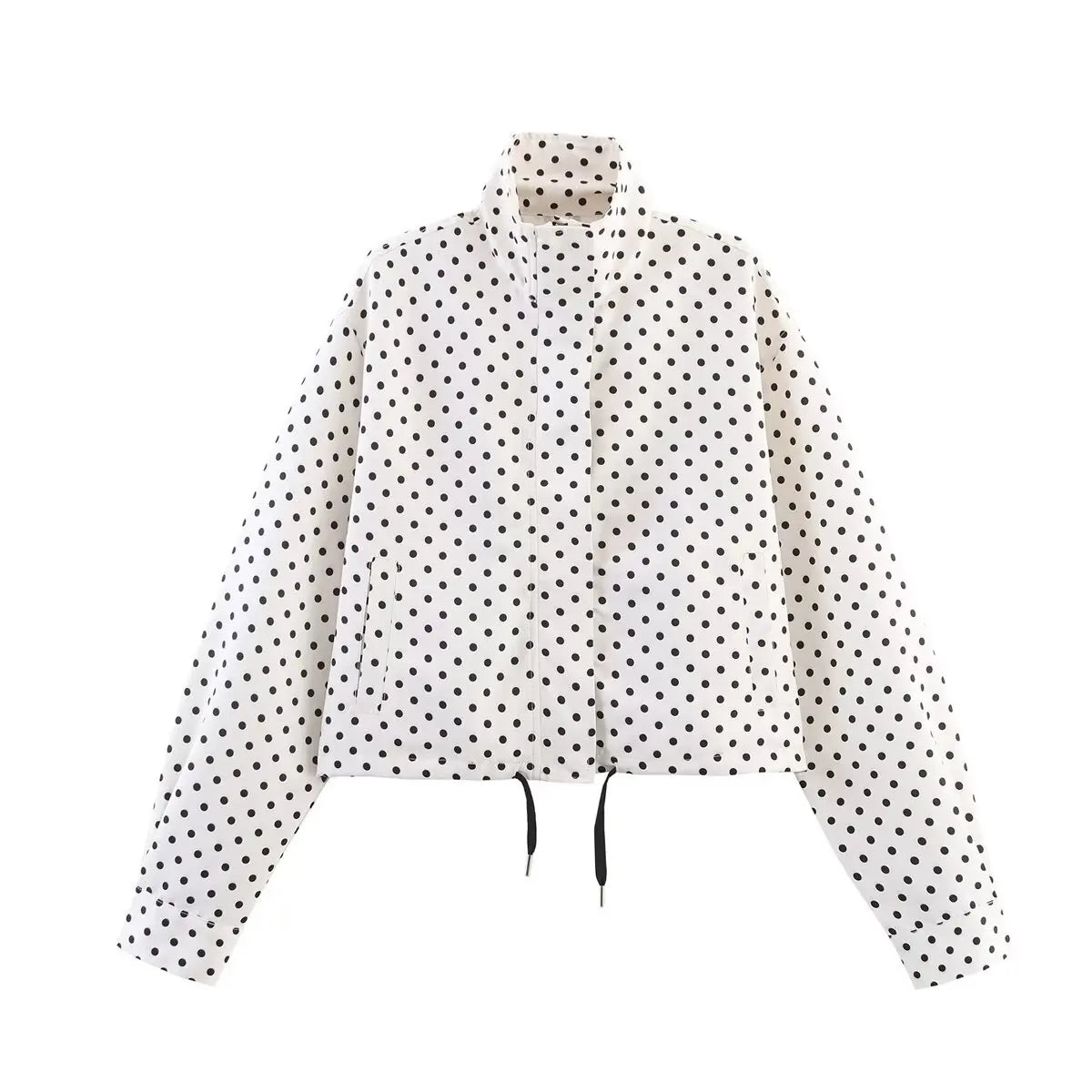 Polka Dot Print Autumn Turtleneck Zipper Coats