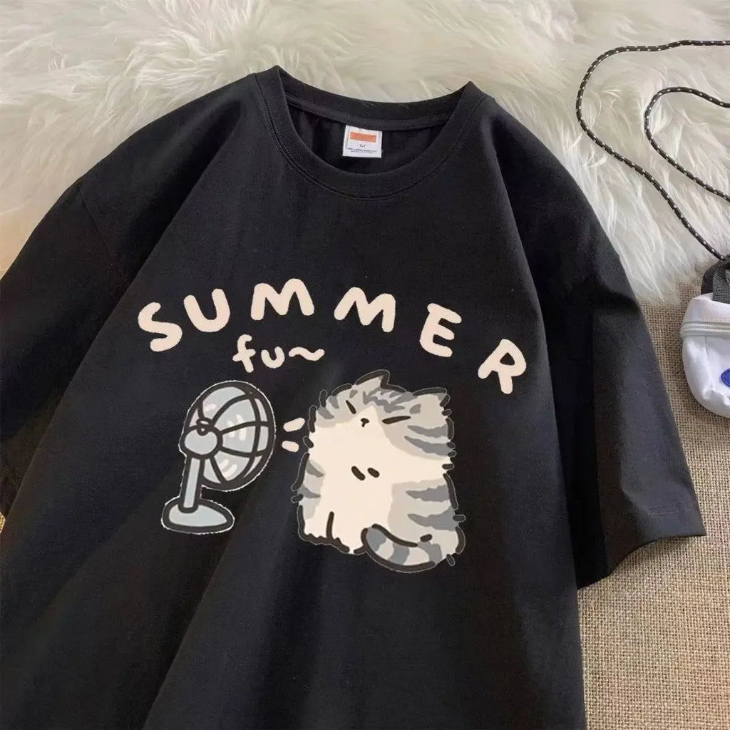 Fan Cat and Women Pure T-shirt Couple Wear