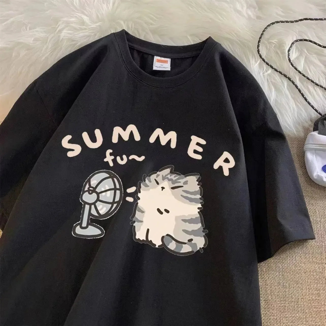 Fan Cat and Women Pure T-shirt Couple Wear