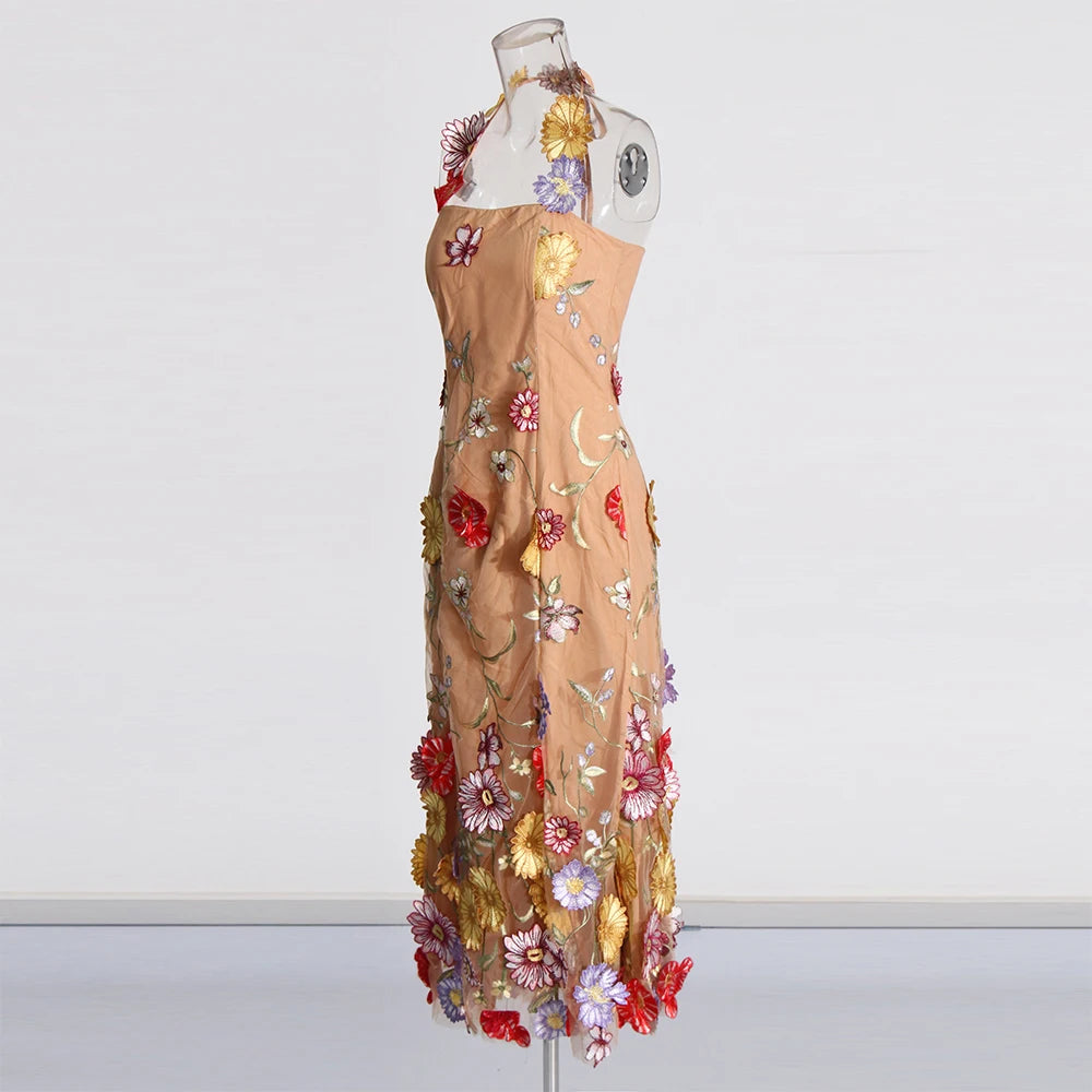 VGH Elegant Art Exhibition Halter Dress for Women