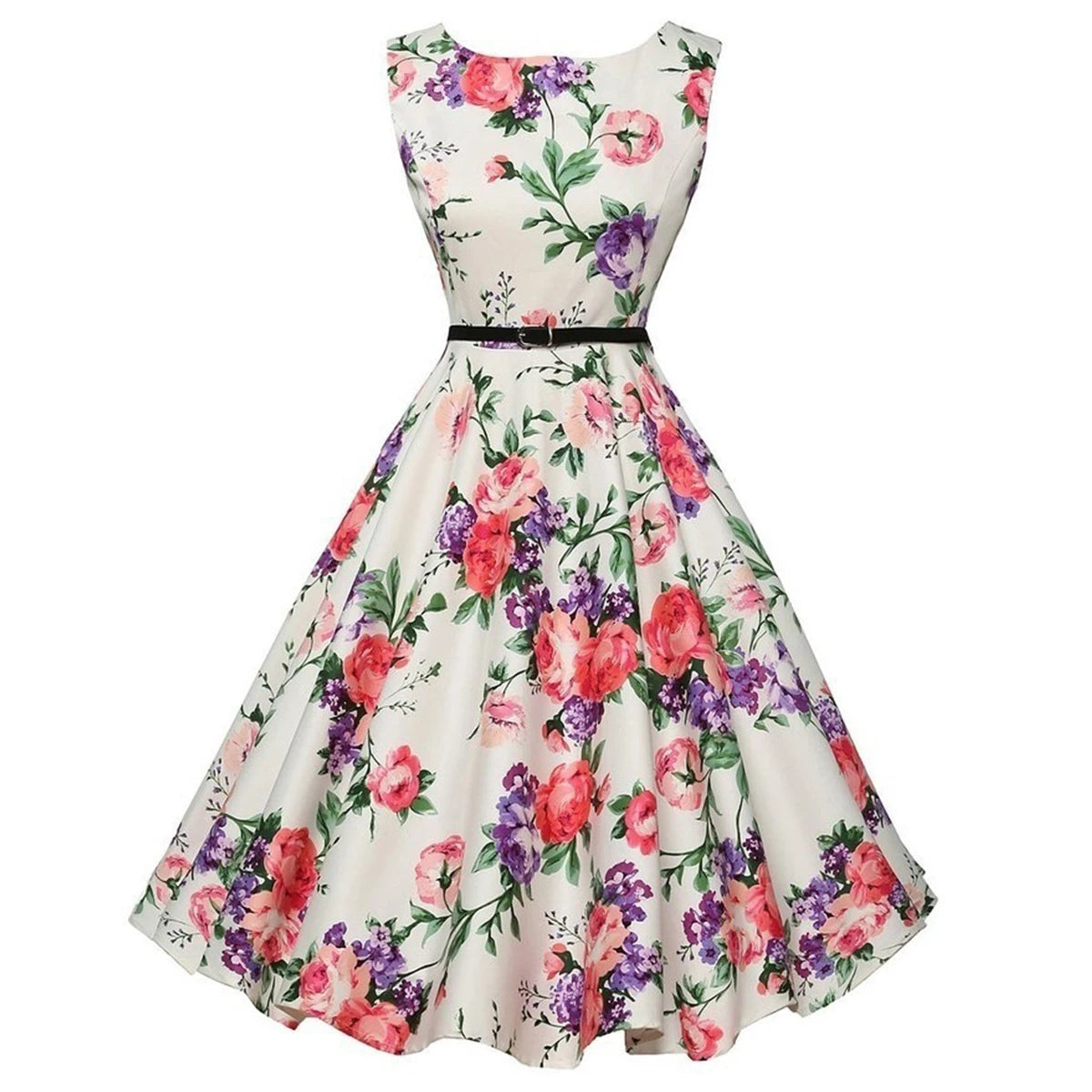 Summer Floral Robe Retro Swing Casual Vintage Dress