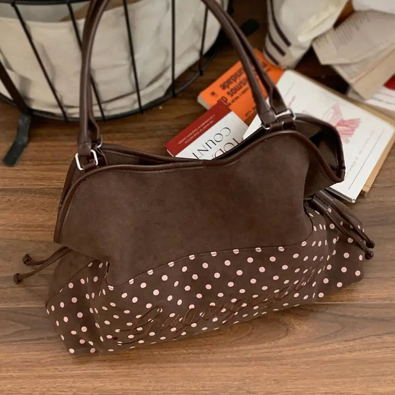 Brand Women's Shoulder Bag Y2k Fashion Sweet Polka Dot Handbag Korean Casual Versatile Leopard Print Brown Frosted Tote Bags
