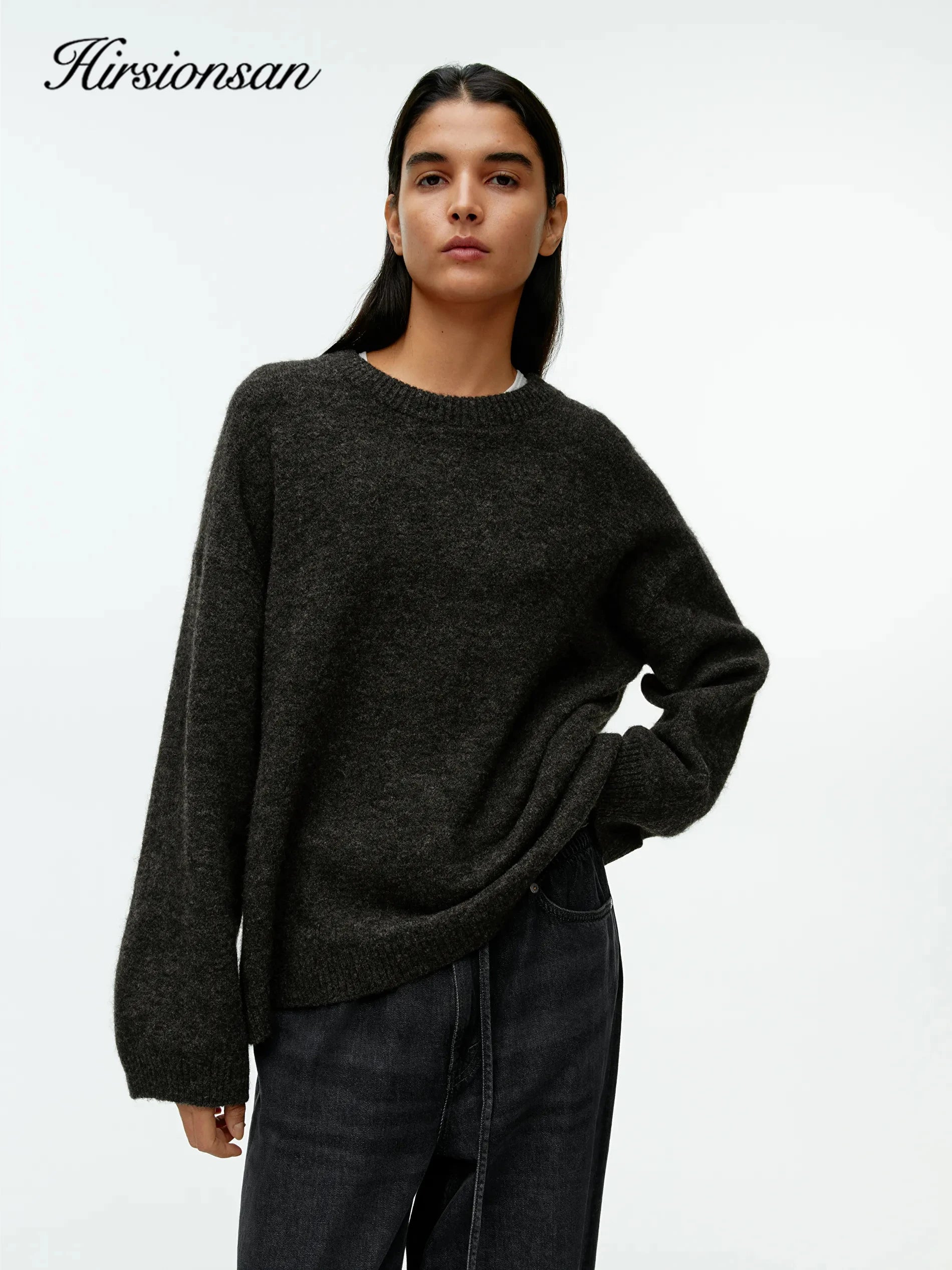 Hirsionsan Basic O Neck Lantern Sleeve Sweater