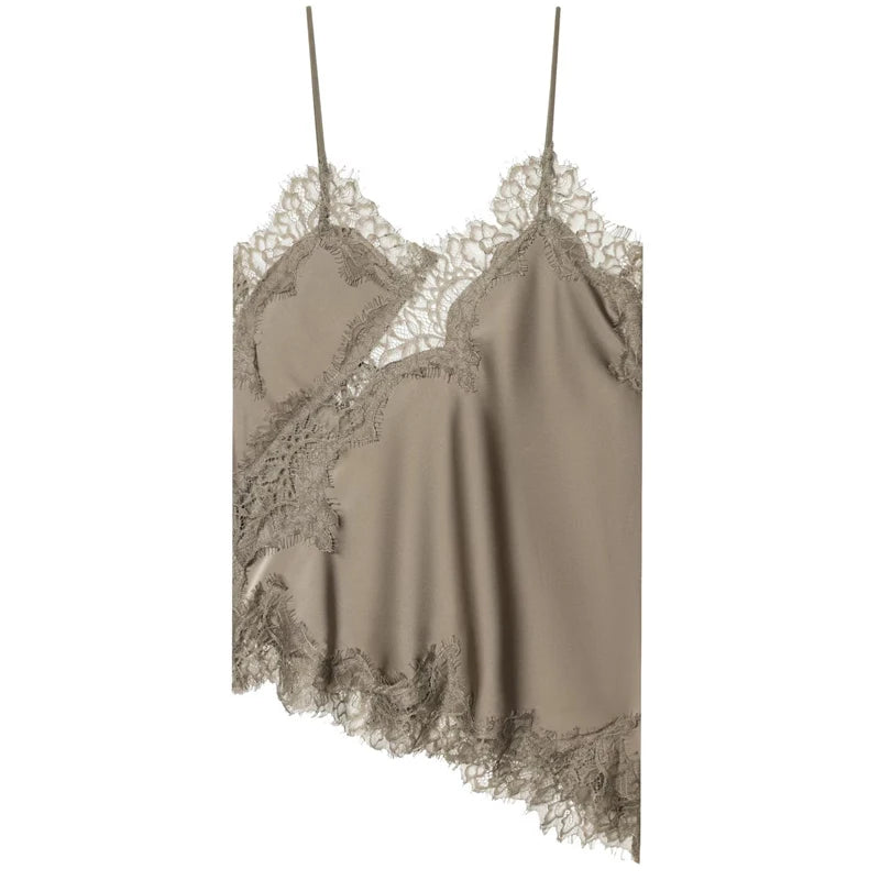 HXAO Asymmetrisches Slip-Top Damen Sommer 2025 Y2K Tanks & Camis Spitze Schwarz Carmen-Top Elegant Ärmelloses Rückenloses Camisole