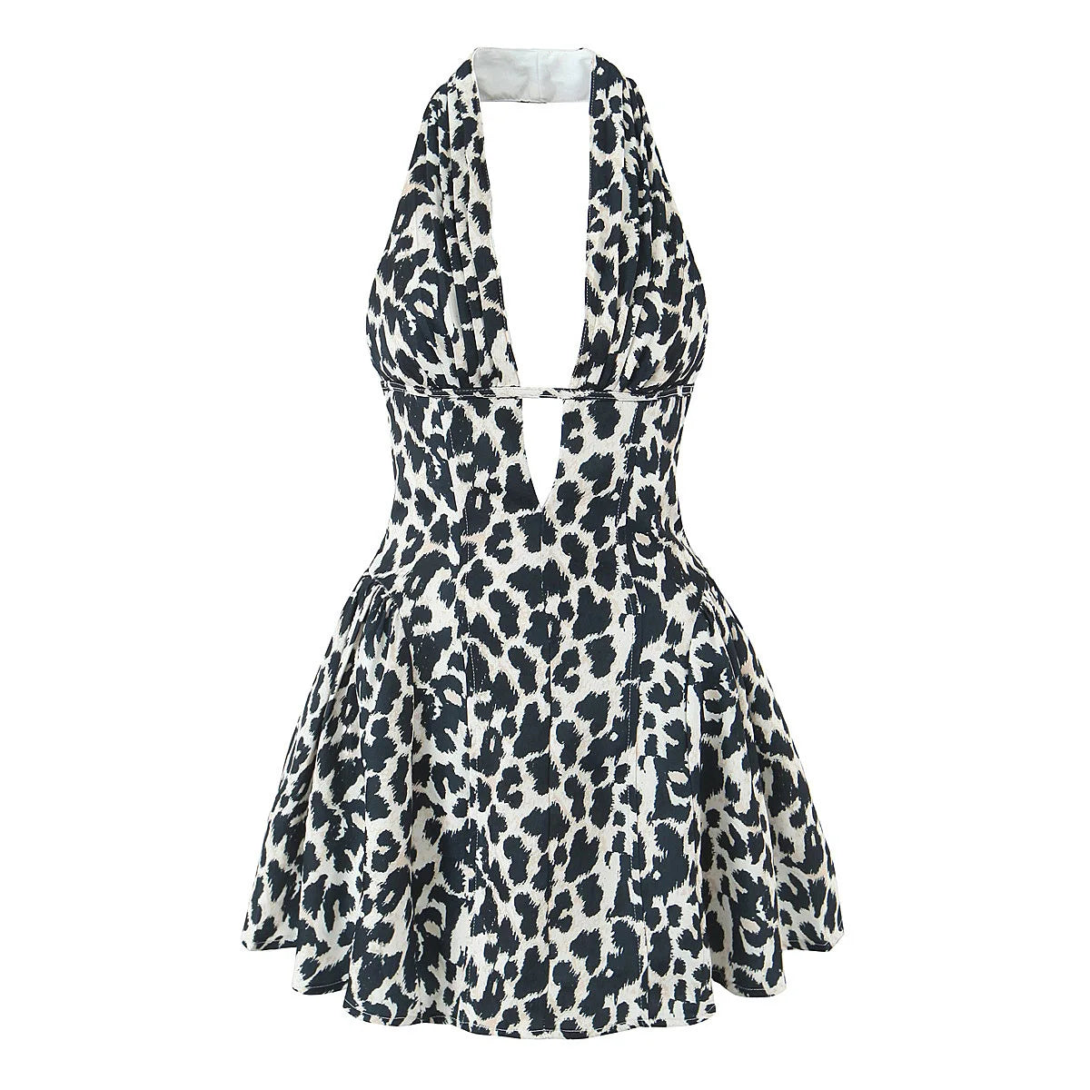 French Style Retro Polka Dot Deep V Halter Dress