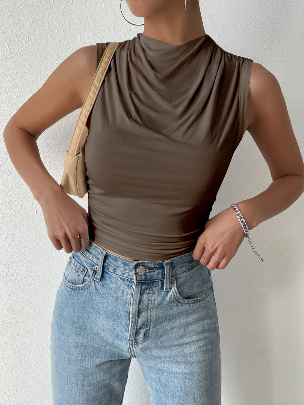 Women's Casual Half High Neck Sleeveless T-Shirt Top