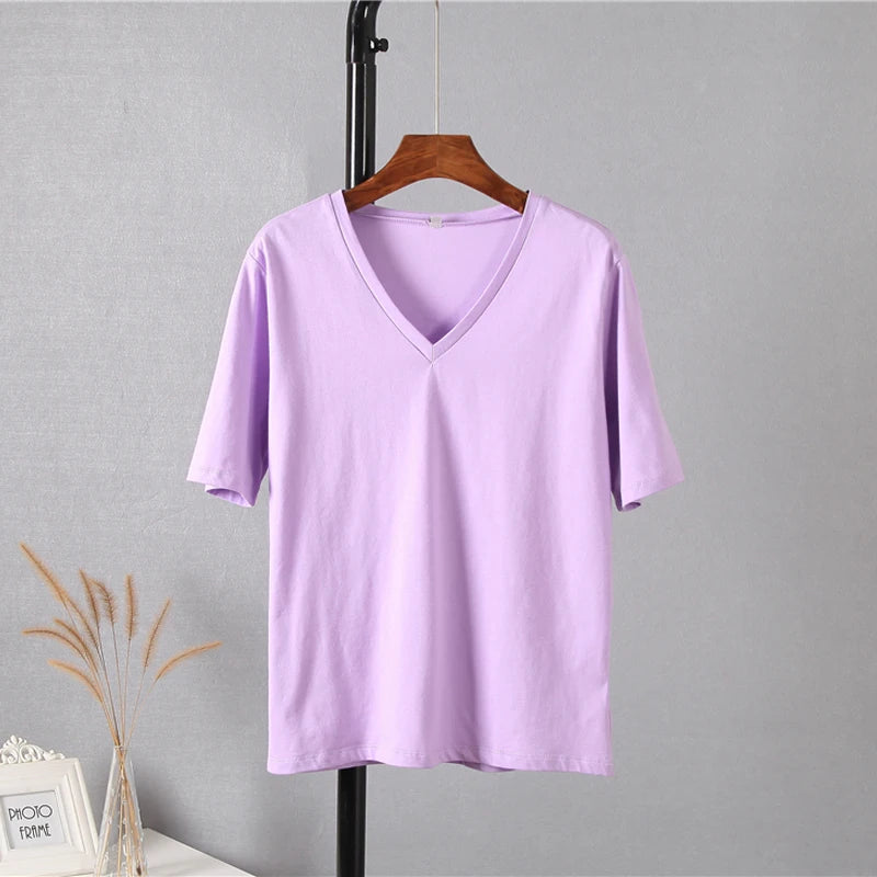 Hirsionsan Summer V Neck Soft Tees Tops