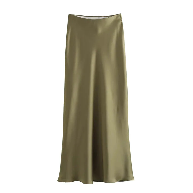 MUJER 2026 Satin Women High Waist Long Skirts