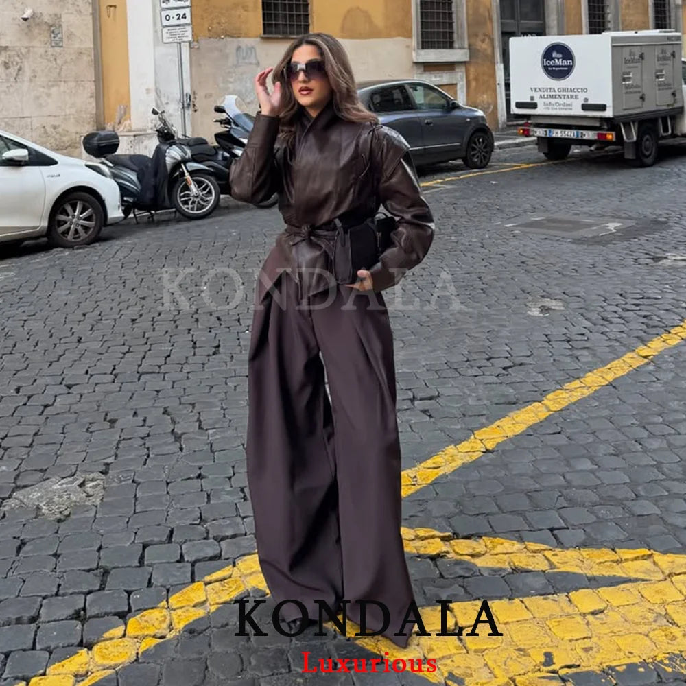 KONDALA Lässige elegante weite Hose Damen Bürohose mit Taschen Plissierte lange Hose Mode Frühjahr/Sommer 2026 Streetwear-Hose