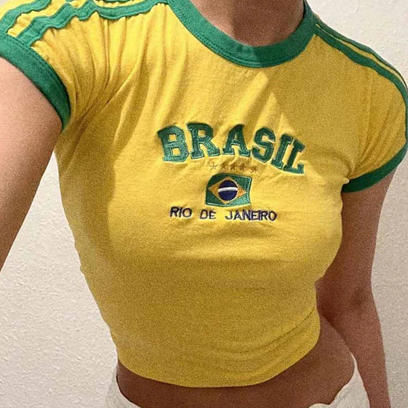 Womens Aesthetic BRASIL Letter Print T-Shirt