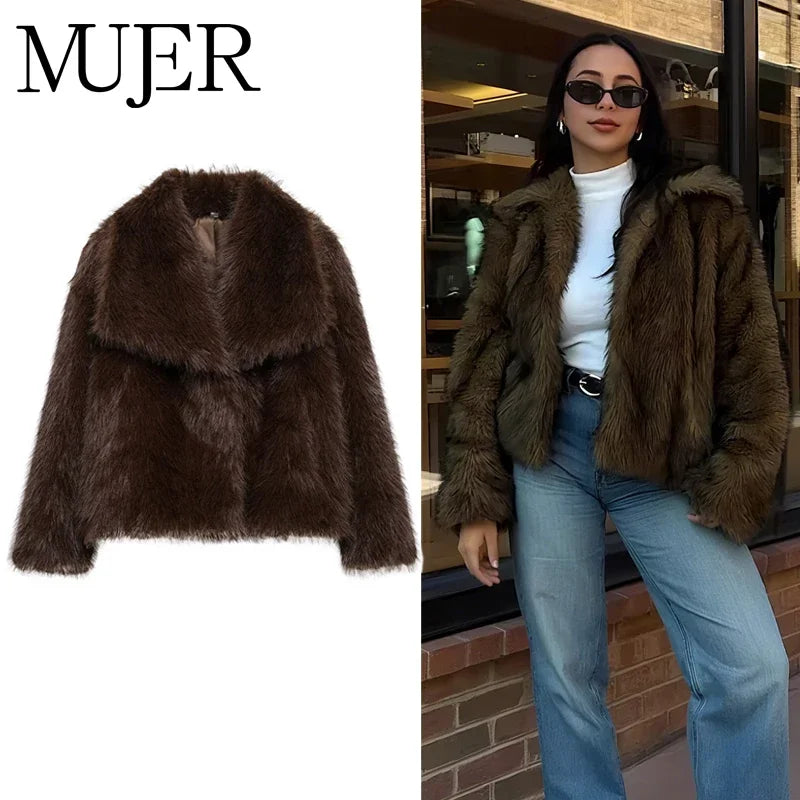 MUJER Fur Hairy Warm Winter Fluffy Coat