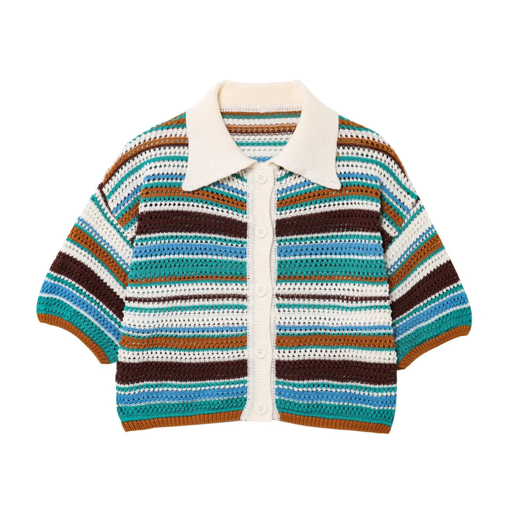Patchwork Striped Sweater Knit Shorts Suit