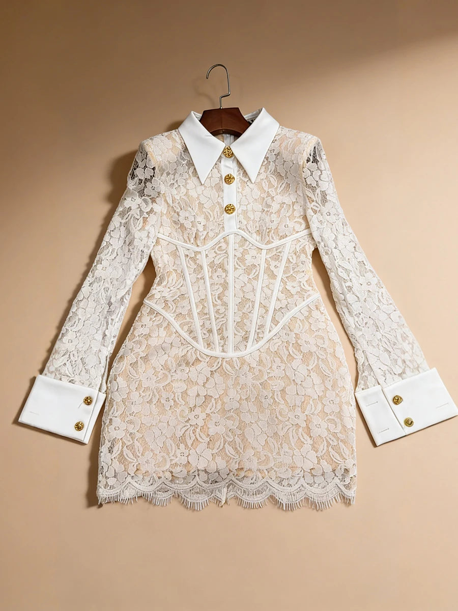 VGH Retro Lace Mini Shirt Dress for Women