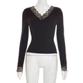 Tornova V neck Lace T shirt Top