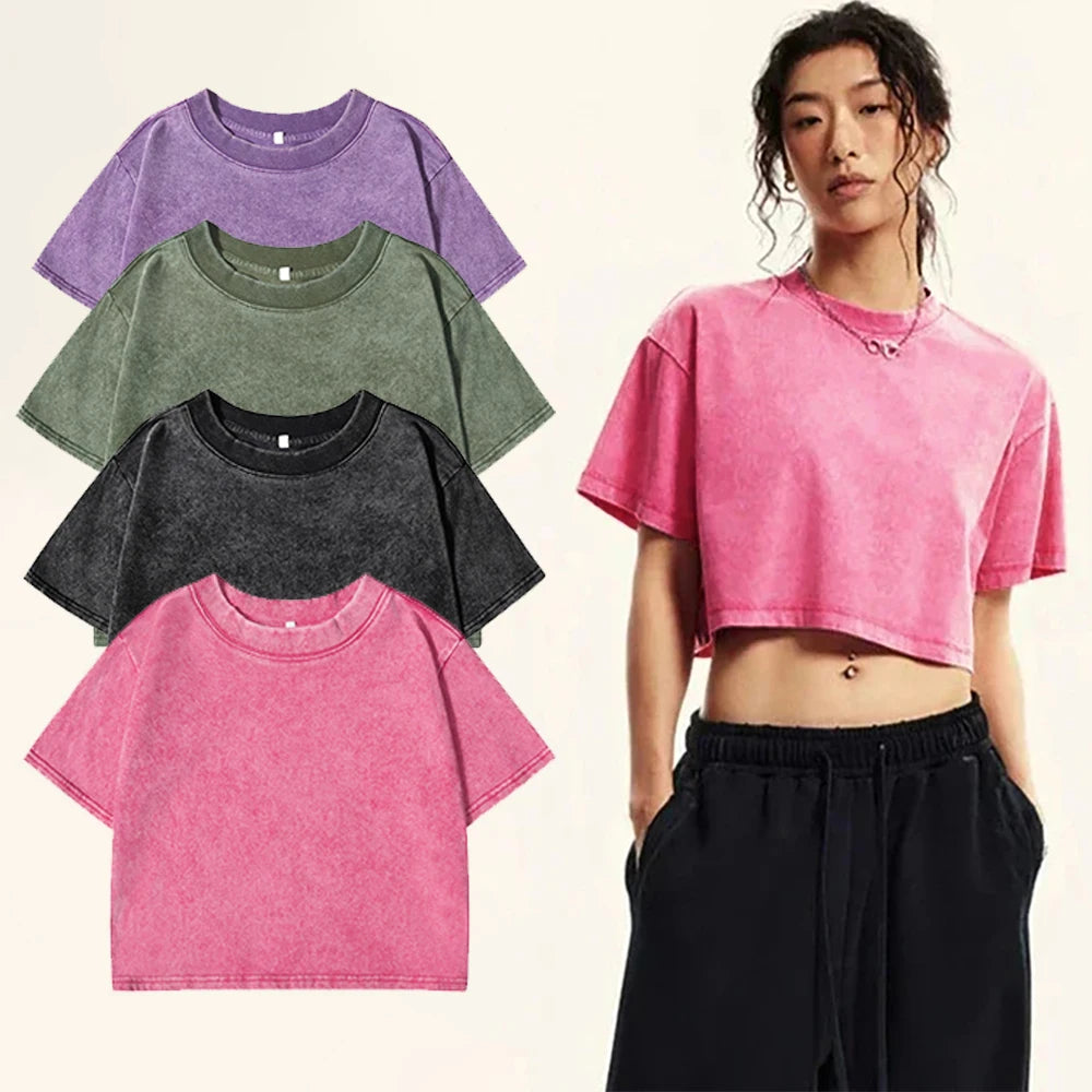 Solid Color Slim Washed T-Shirt Women