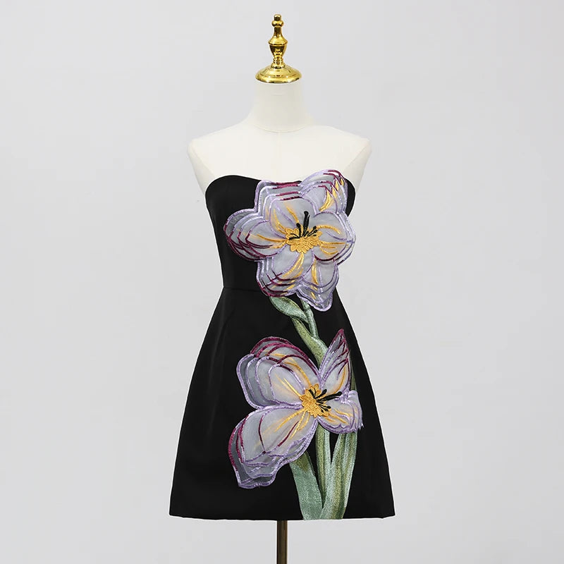VGH Patchwork Appliques Slim Mini Dress for women
