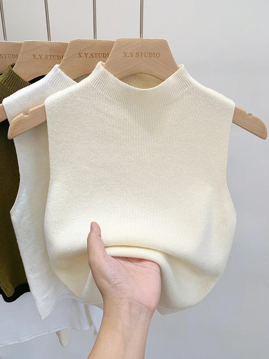 Women Knitted Tank Top Summer Fall Slim Sweater