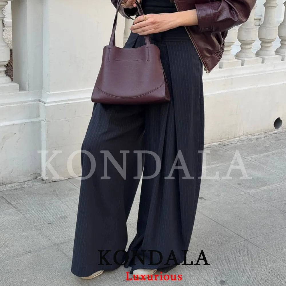 KONDALA Lässige elegante weite Hose Damen Bürohose mit Taschen Plissierte lange Hose Mode Frühjahr/Sommer 2026 Streetwear-Hose