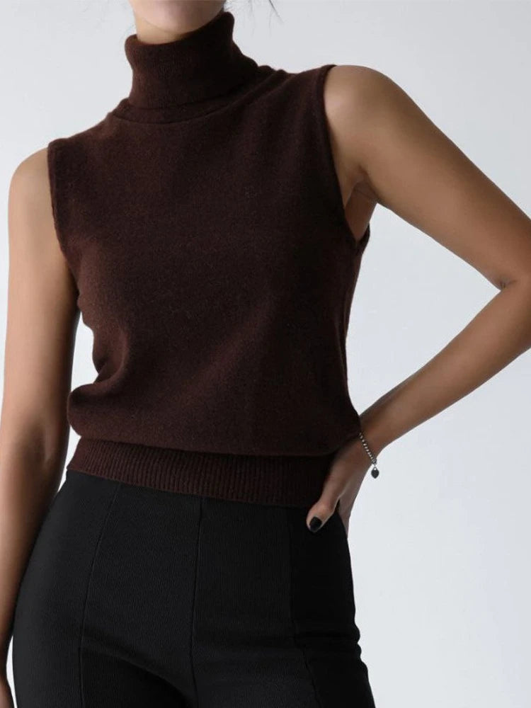 Blubelle Damen Neue Herbst Winter Strick Ärmellose Rollkragen Tank Top Weicher Stoff Trendiger Slim Fit Einfarbig Mode Camis