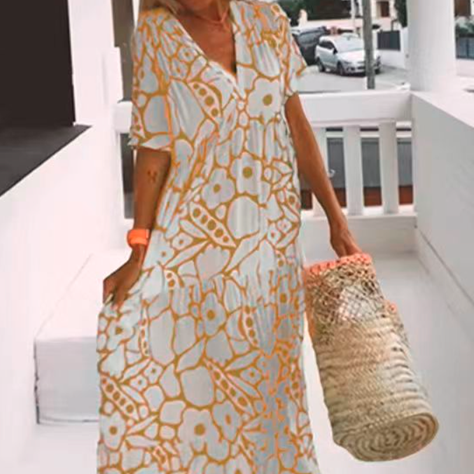 Vibrant Summer V-Neck Maxi Dress