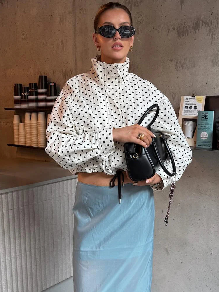 Polka Dot Print Autumn Turtleneck Zipper Coats