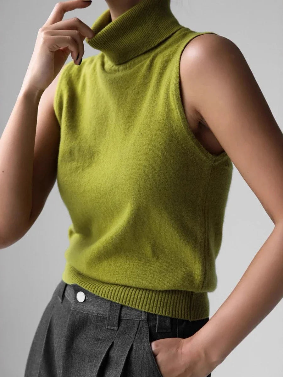 Winter Knit Sleeveless Turtleneck Tank Top