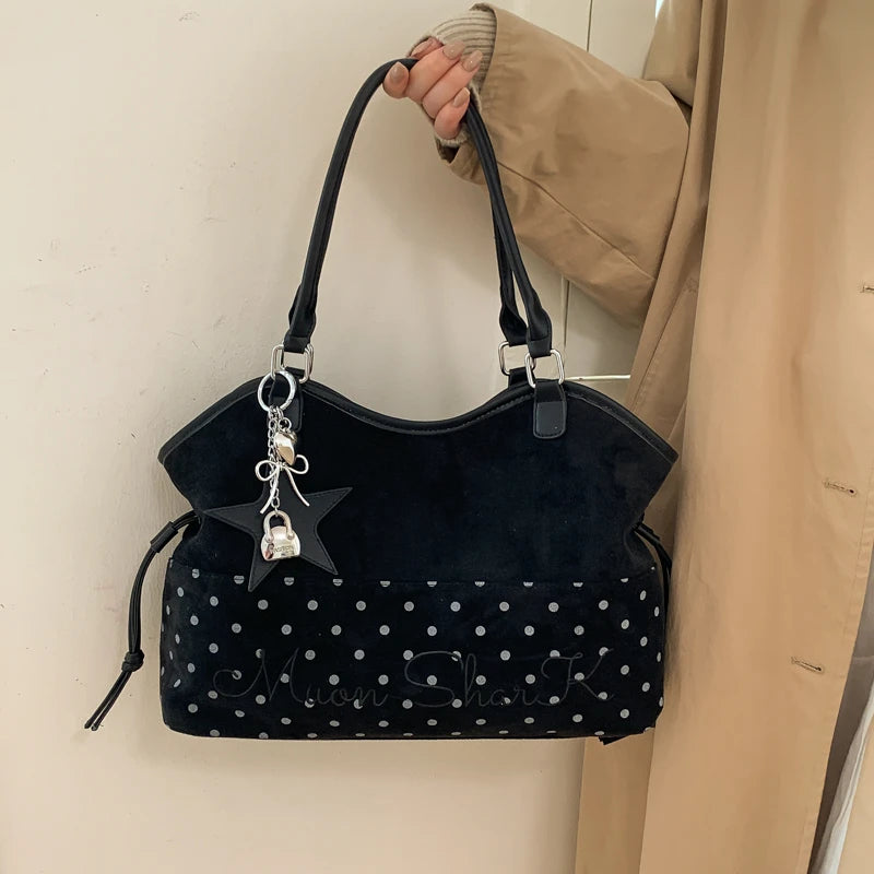 Brand Women's Shoulder Bag Y2k Fashion Sweet Polka Dot Handbag Korean Casual Versatile Leopard Print Brown Frosted Tote Bags