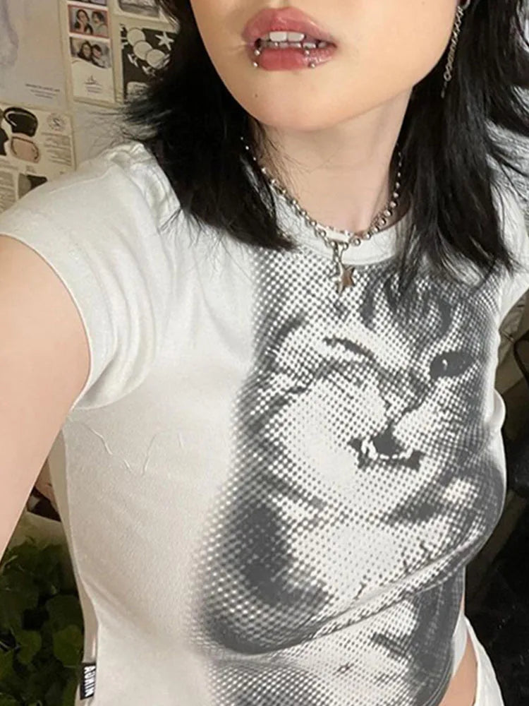 Harajuku Animal Print Crop Top Crewneck T-shirt