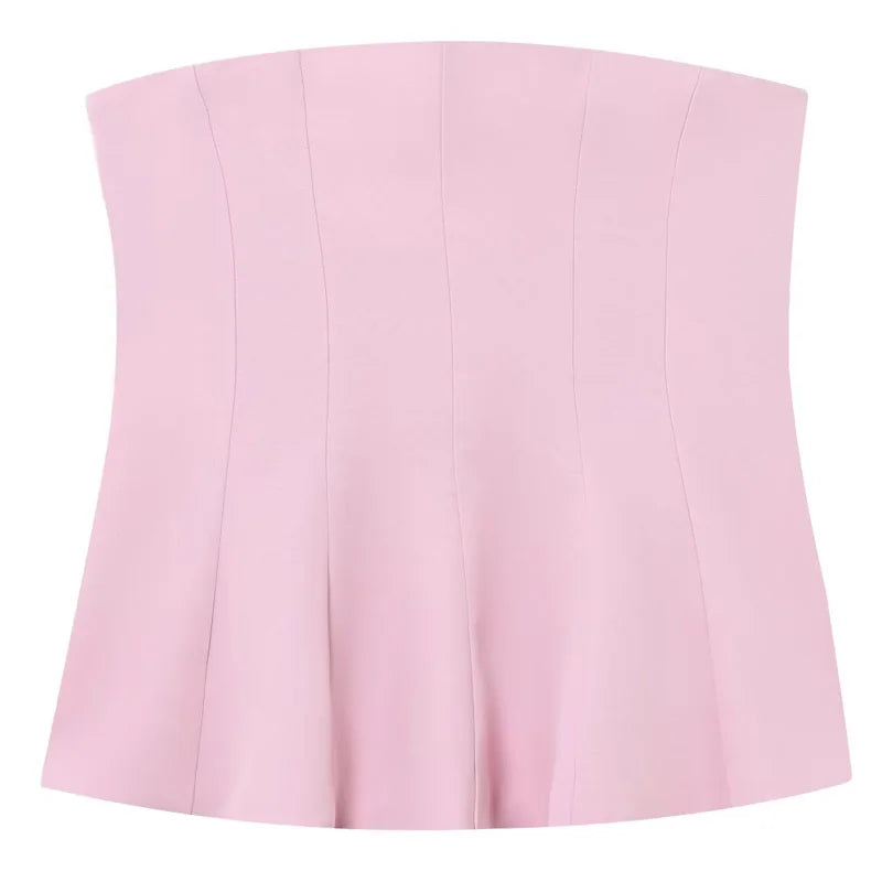 HXAO Korsett Tube Top Damen Sommer 2025 Weiß Rosa Blau Gelb Schwarz Top Bustier Rüschen Westen Süß Ärmelloses Rückenfreies Tank Top