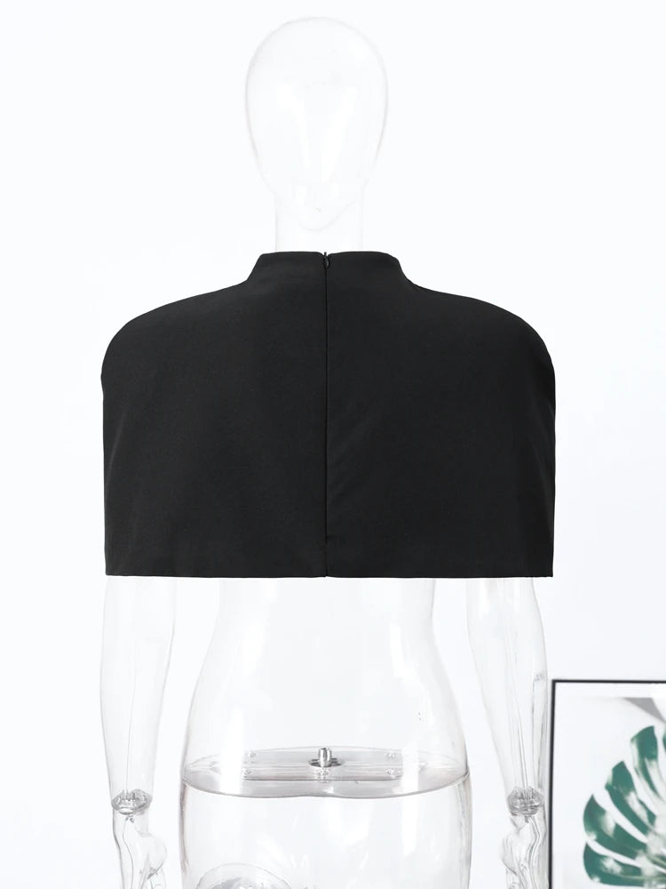 Cropped Women Blazer Zipper Sleeveless Stand Collar