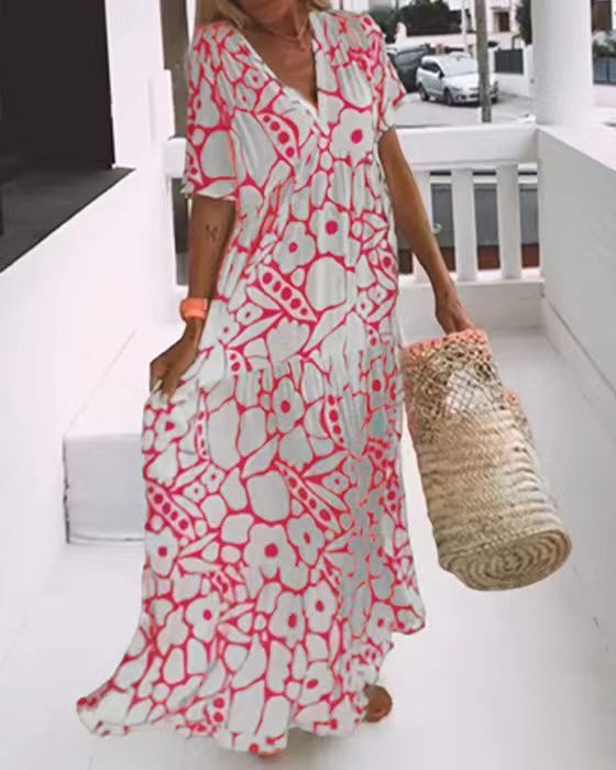 Vibrant Summer V-Neck Maxi Dress