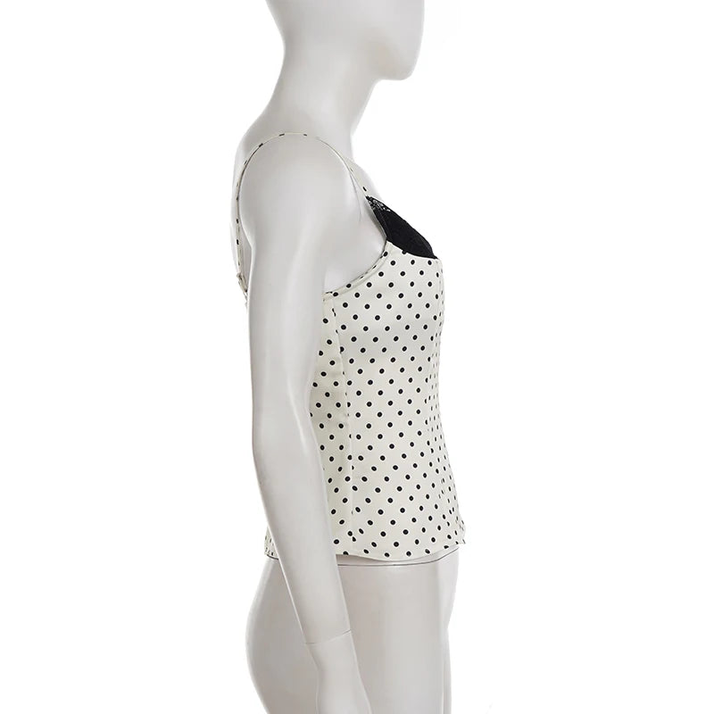 Chic Lace Patchwork Polka Dot Camis Tops