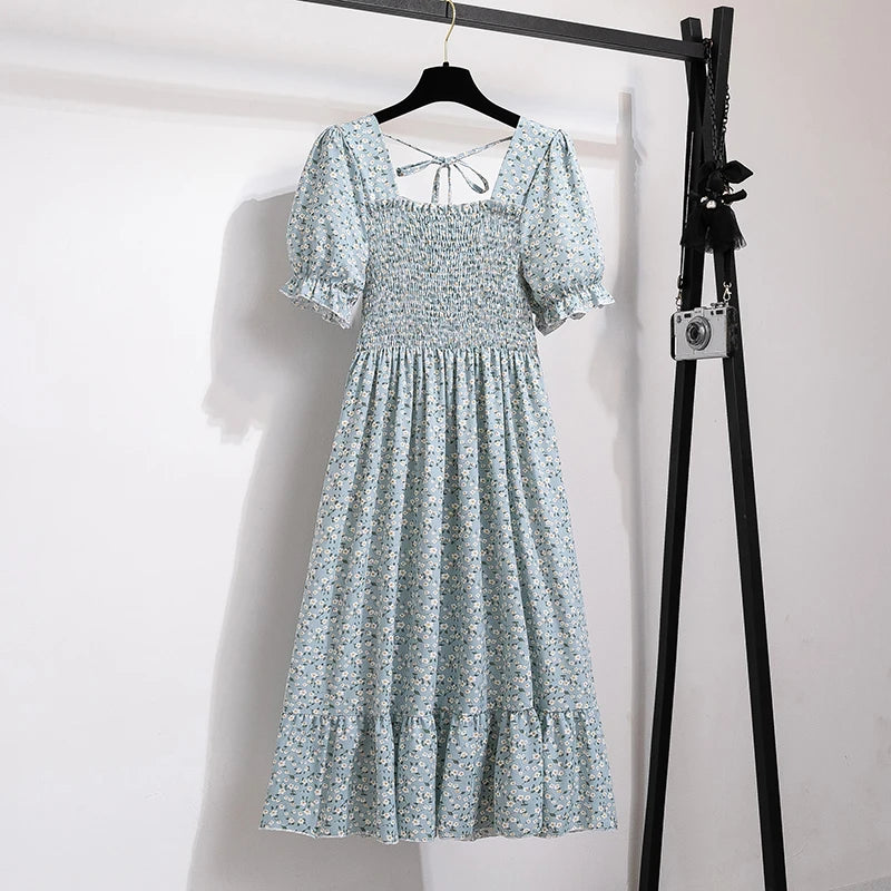 Waist Short Sleeve Pleated Casual Dress