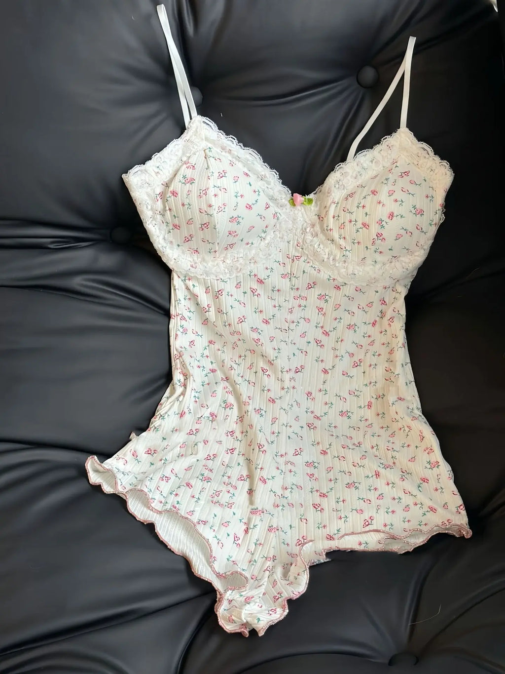 Damen Sexy Blumenmuster Bodysuit Spitze Trim Ärmellos Slim Fit Leotard Sommer Jumpsuit Overall Sexy Unterwäsche Nachtwäsche Dessous