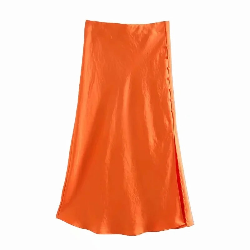 Chic Split Satin Skirt for Ladies