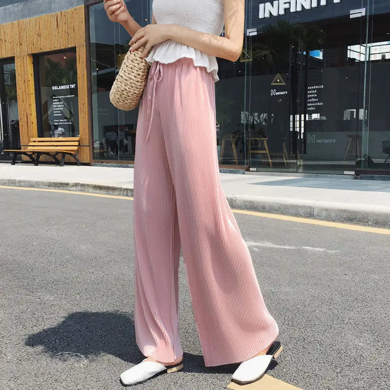 Summer Wide Silk Trousers Loose Casual Pants