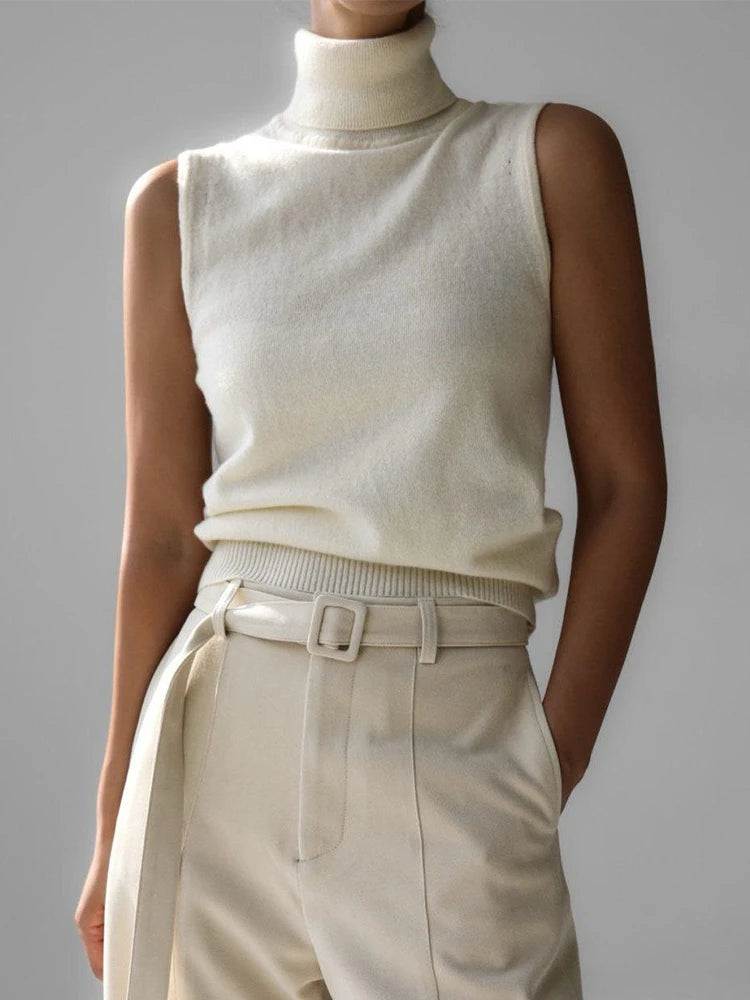 Winter Knit Sleeveless Turtleneck Tank Top