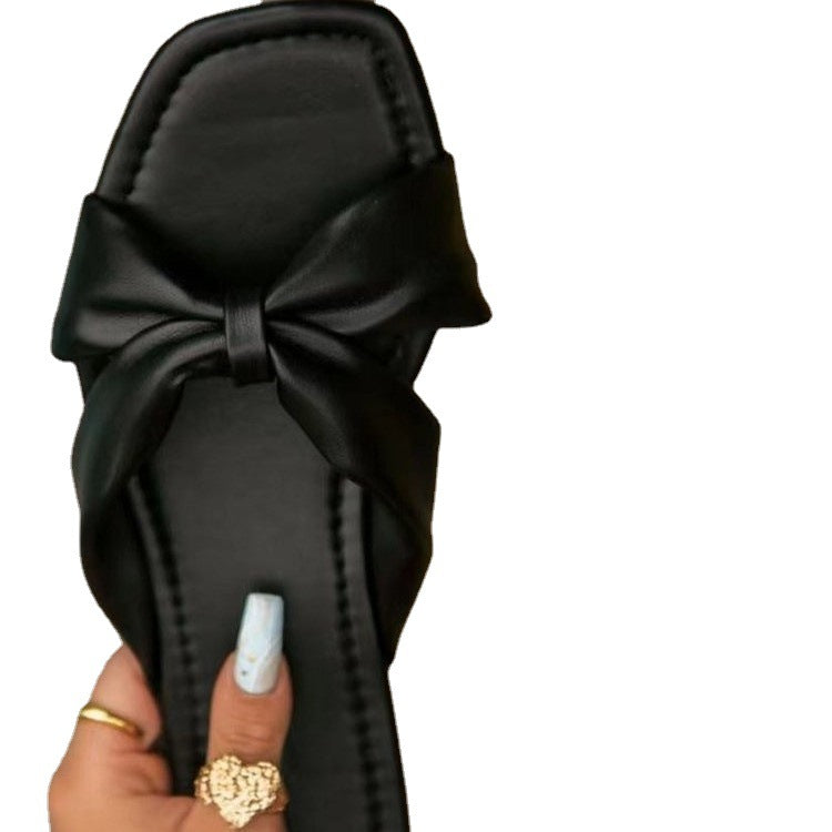 Elegant Bow Flat Ladies Slippers
