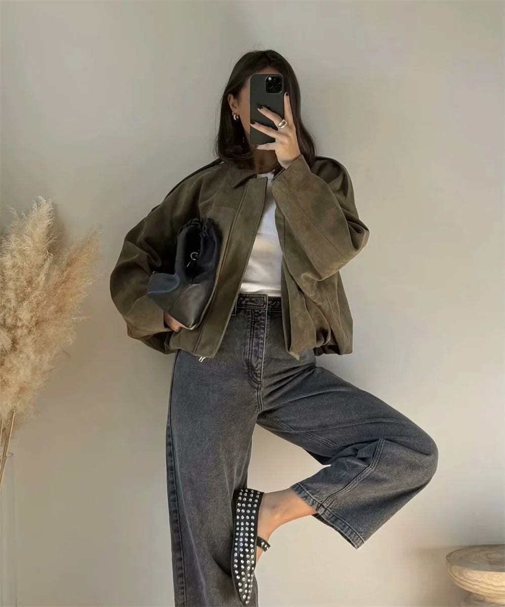 Women's Army Elegant Bomber Jackets Coats