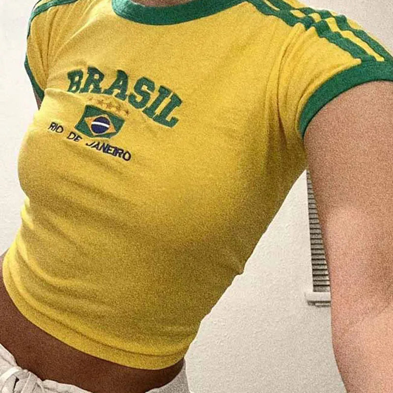 Womens Aesthetic BRASIL Letter Print T-Shirt