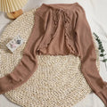 Sommer Damen Dünne Sonnencreme Strickjacke Schnürung Strickwaren Tops Weiblich Koreanischer Stil Laternenärmel Kurzer Mantel Lässig Sonnenfeste