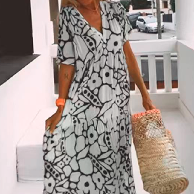 Vibrant Summer V-Neck Maxi Dress