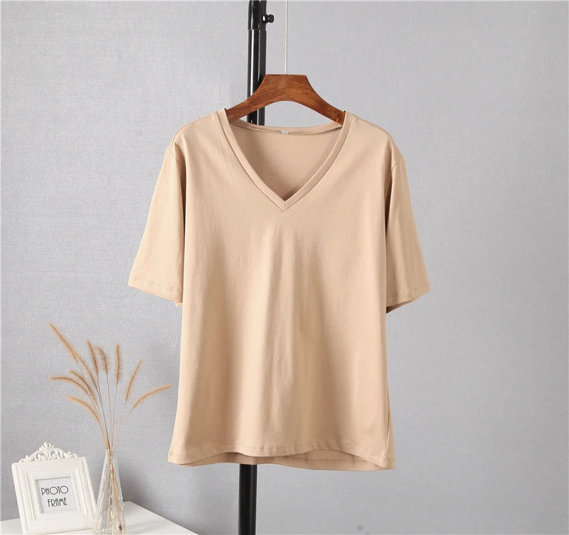 Hirsionsan Summer V Neck Soft Tees Tops
