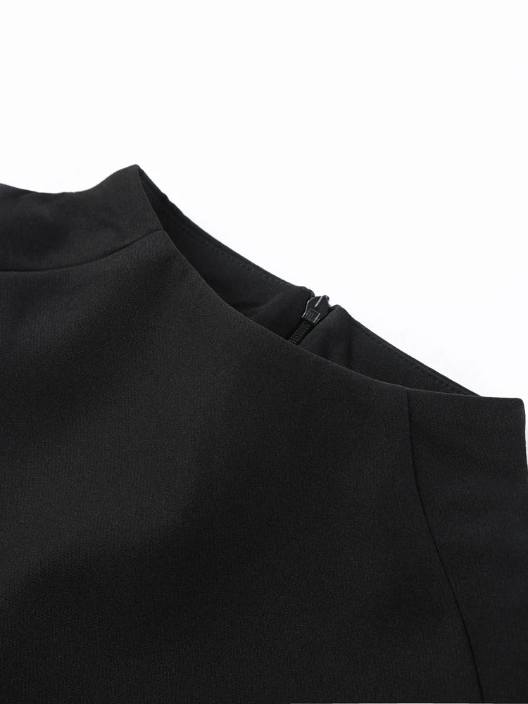 Cropped Women Blazer Zipper Sleeveless Stand Collar