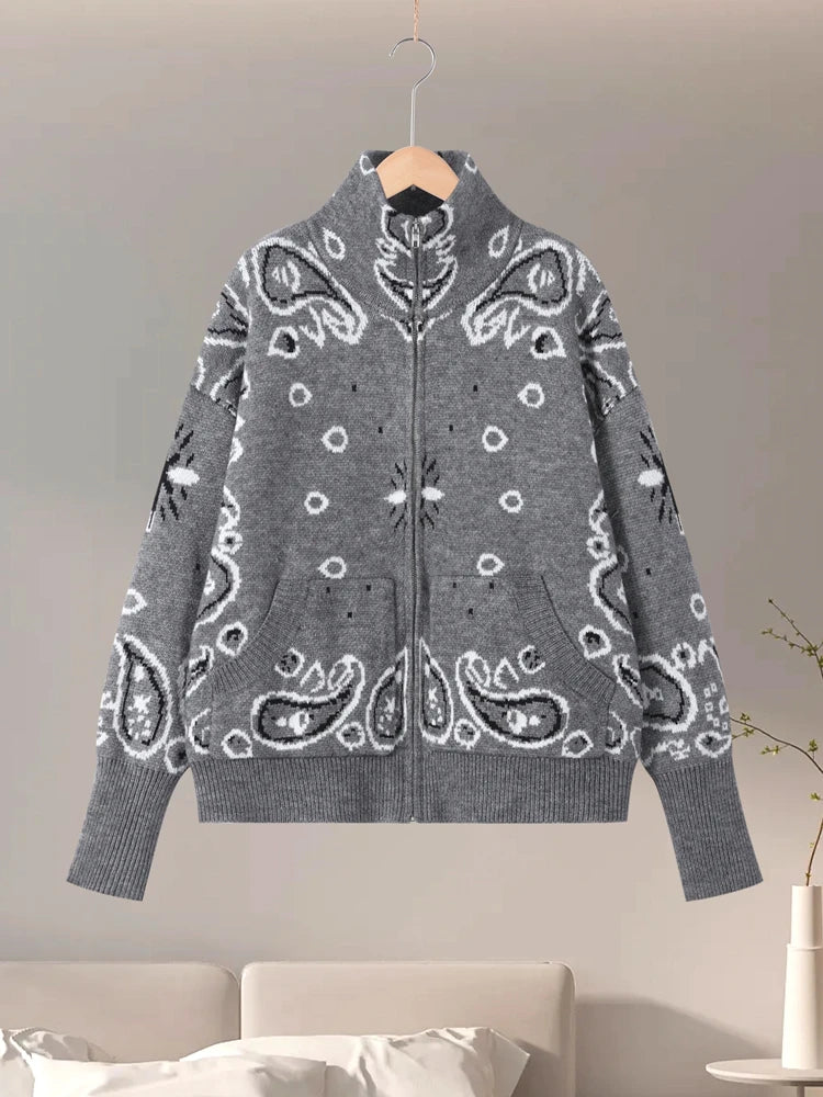 2026 Cardigan Zipper Full Sleeve Pockets Loose Sweater