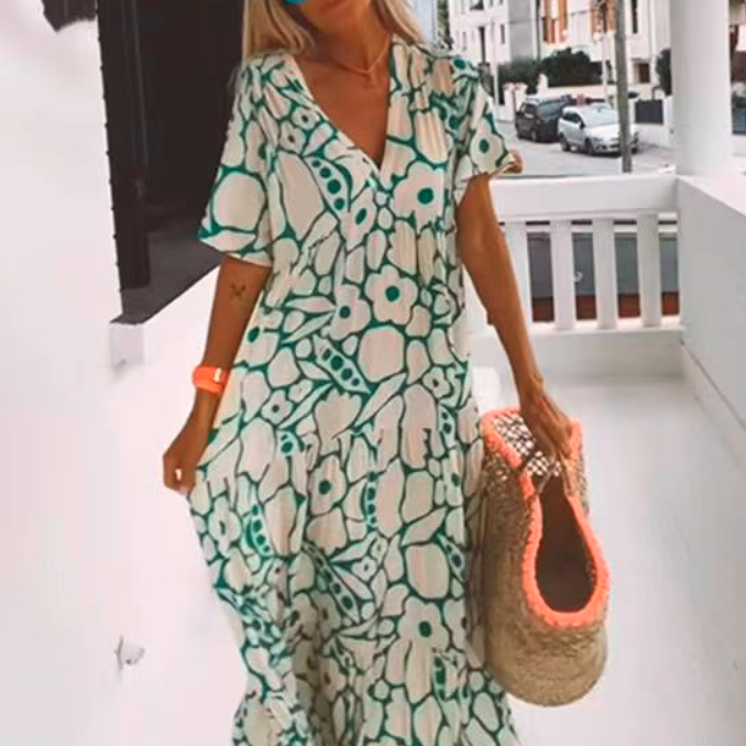 Vibrant Summer V-Neck Maxi Dress